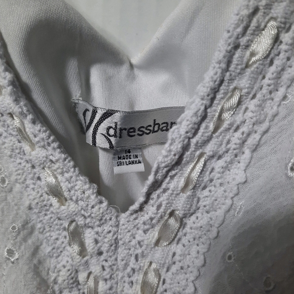 Dressbarn Womens Eyelet Crochet Sleeveless Midi White Dress Boho Beachy Flowy 14 - Picture 5 of 11